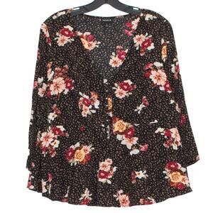 Torrid 1X Dark Floral Black Peplum Top Plus Size 1 Whimsigoth Cottagecore Boho